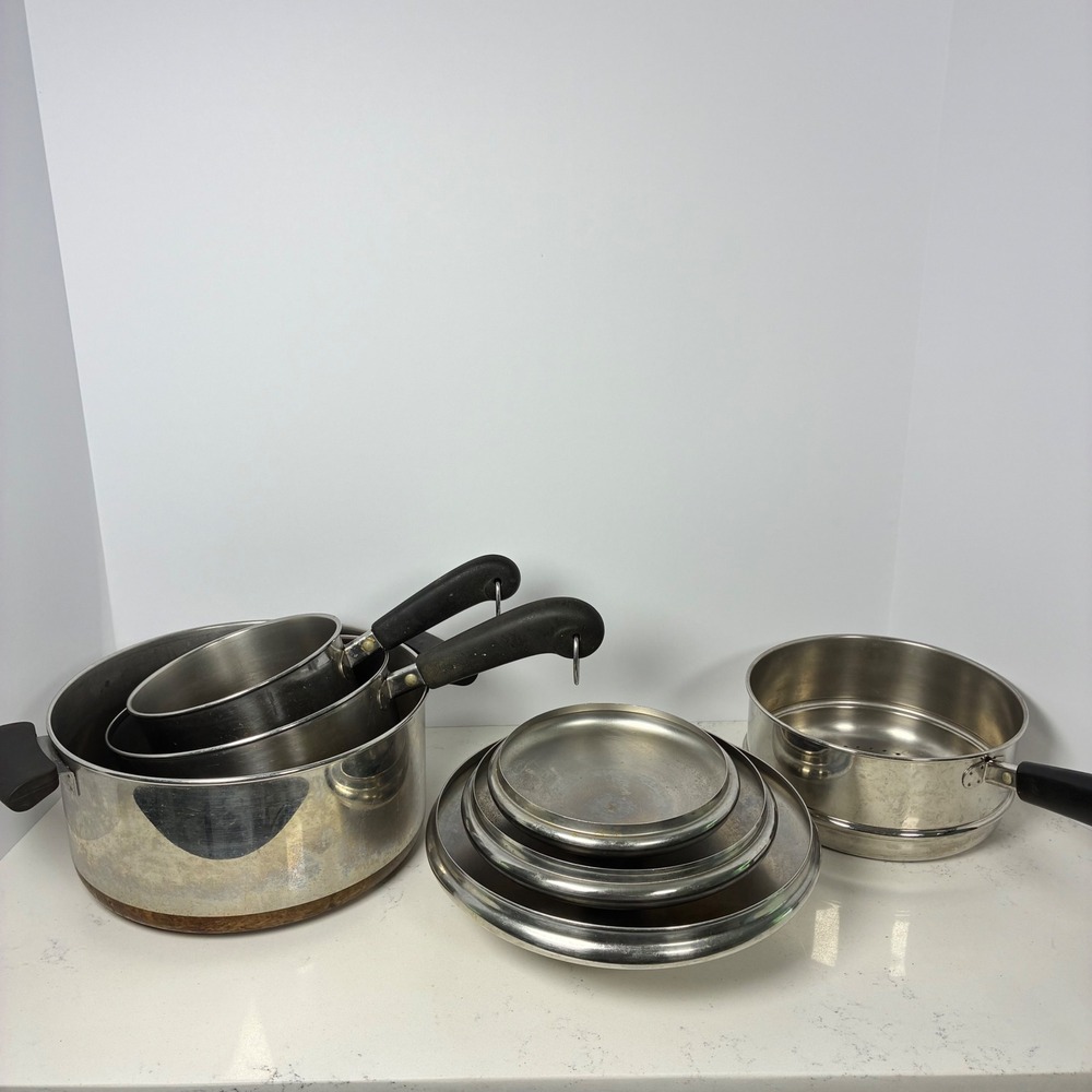 Vtg Revere Ware Set Copper Bottom Stainless MCM Farmhouse Retro Classic Durable